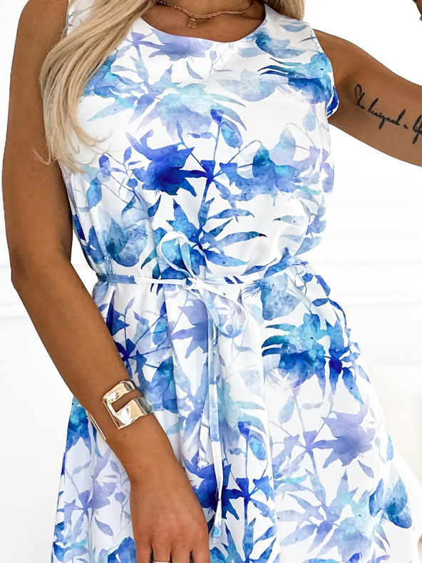 numoco Lichotivé biele šaty s modrým vzorom Numoco VICTORIA