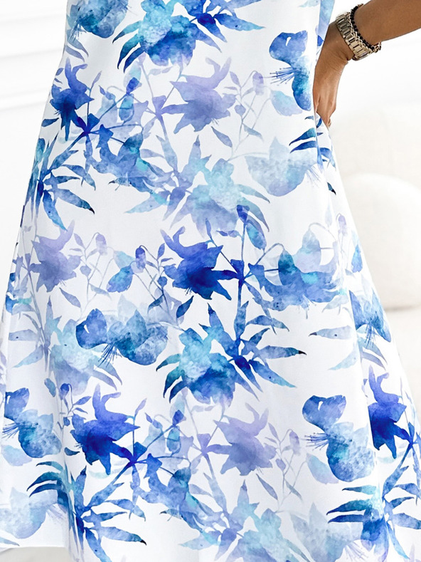 numoco Lichotivé biele šaty s modrým vzorom Numoco VICTORIA