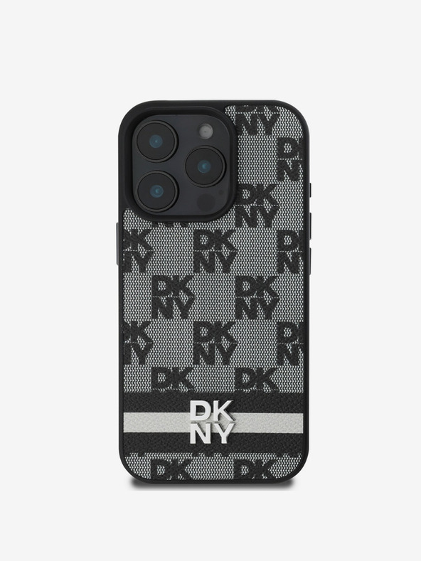 DKNY DKNY PU kožený károvaný vzor a pruhovaný zadný kryt pre iPhone 16 Pro čierny