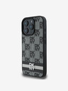 DKNY DKNY PU kožený károvaný vzor a pruhovaný zadný kryt pre iPhone 16 Pro čierny