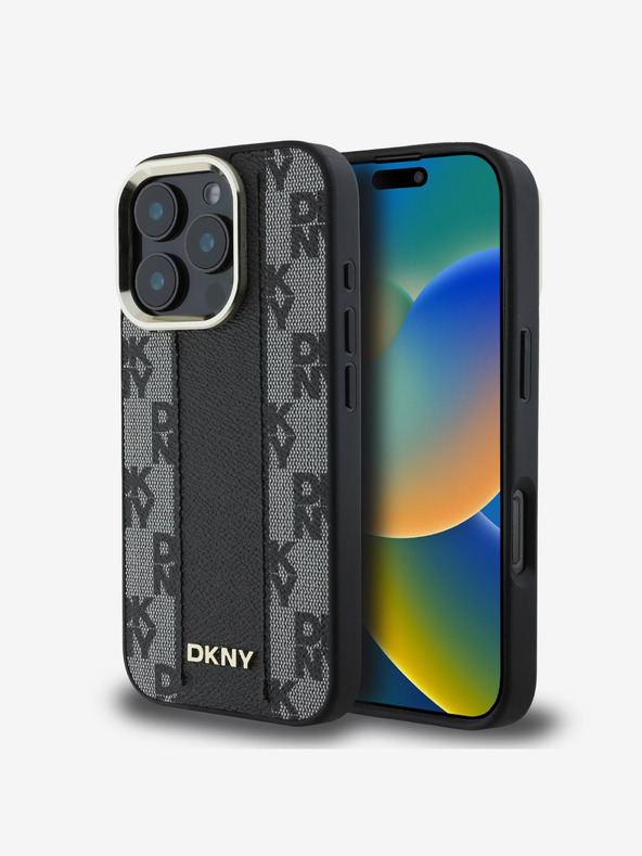 DKNY DKNY PU kožený károvaný vzor Magsafe zadný kryt pre iPhone 16 Pro čierny