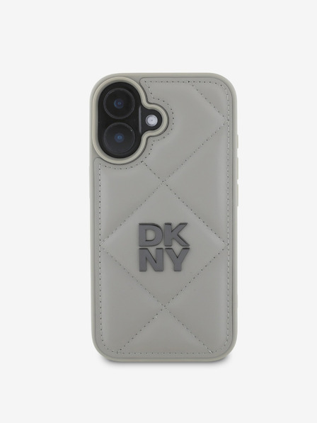 DKNY DKNY PU kožený prešívaný zadný kryt s logom komína pre iPhone 16 Plus sivý