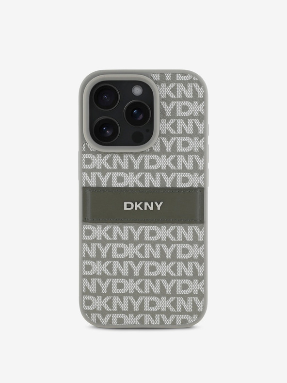 DKNY DKNY PU kožený zadný kryt s opakujúcim sa vzorom s tonálnym pruhom pre iPhone 16 Pro Max béžový