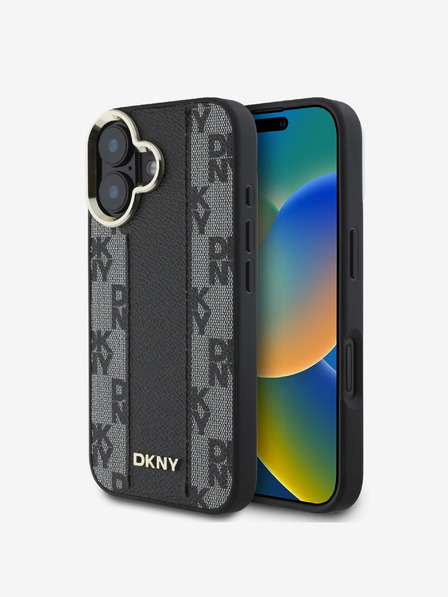 DKNY DKNY PU kožený károvaný vzor Magsafe zadný kryt pre iPhone 16 Plus čierny