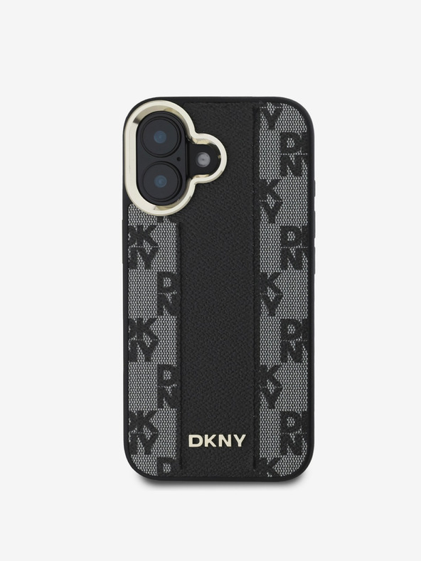 DKNY DKNY PU kožený károvaný vzor Magsafe zadný kryt pre iPhone 16 Plus čierny