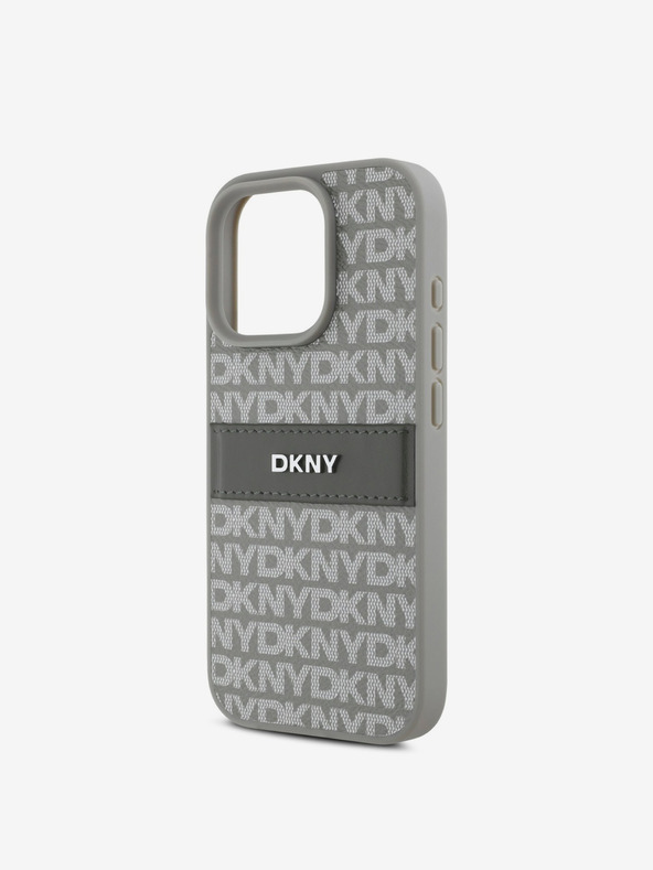DKNY DKNY PU kožený zadný kryt Repeat Pattern Tonal Stripe pre iPhone 16 Pro béžový