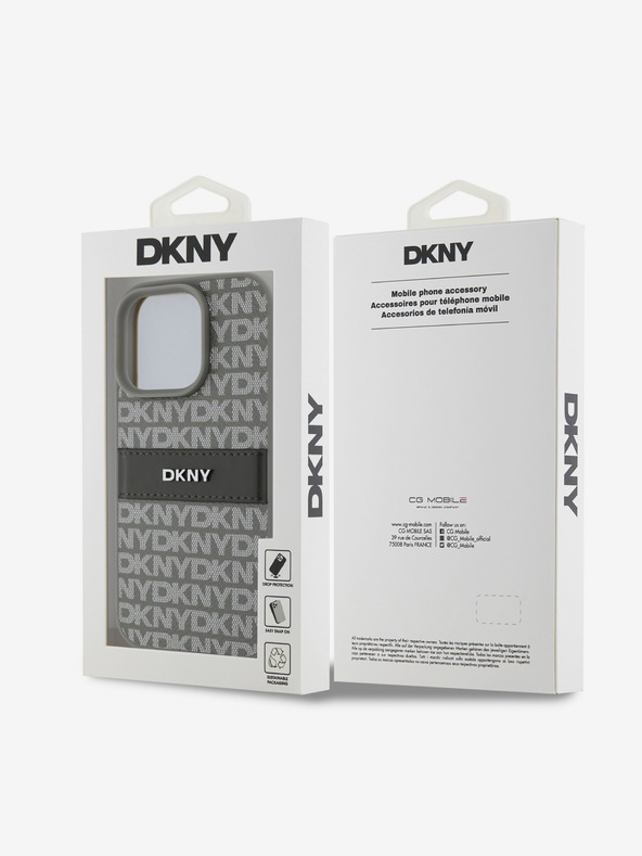 DKNY DKNY PU kožený zadný kryt Repeat Pattern Tonal Stripe pre iPhone 16 Pro béžový