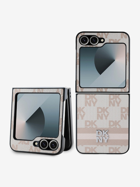 DKNY DKNY PU kožený károvaný vzor a pruhovaný zadný kryt pre Samsung Galaxy Z Flip 6 ružový