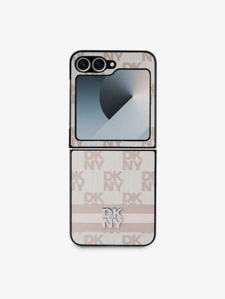 DKNY DKNY PU kožený károvaný vzor a pruhovaný zadný kryt pre Samsung Galaxy Z Flip 6 ružový