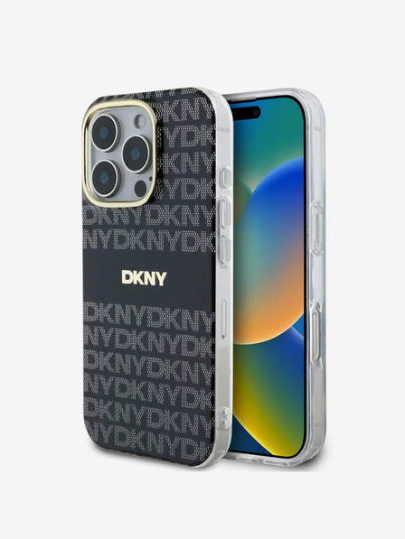 DKNY DKNY PC/TPU opakovaný vzor Tonal Stripe Magsafe zadný kryt pre iPhone 16 Pro čierny
