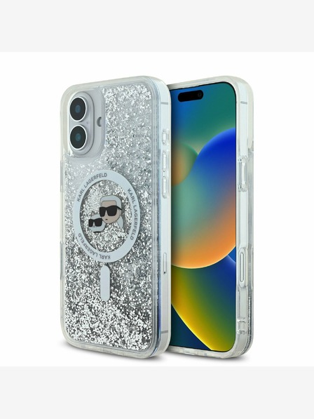 Karl Lagerfeld Karl Lagerfeld Tekuté trblietky Karl and Choupette Heads MagSafe zadný kryt pre iPhone 16 priehľadný