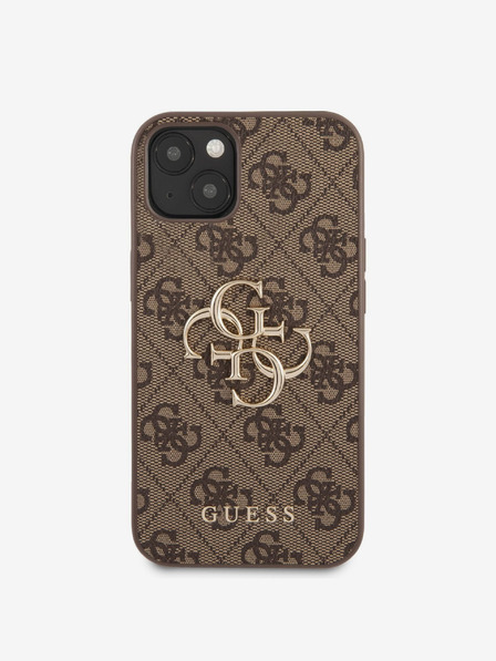Guess Guess PU 4G Kovový zadný kryt s logom pre iPhone 13 hnedý