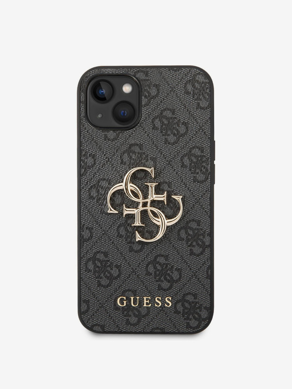 Guess PU 4G Metal Logo Zadní Kryt pro iPhone 14 Grey Obal na telefón