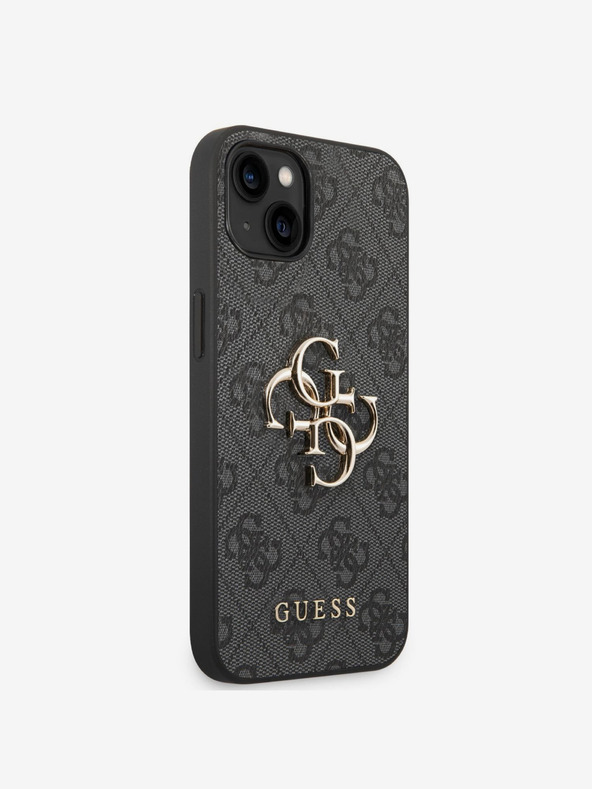 Guess PU 4G Metal Logo Zadní Kryt pro iPhone 14 Grey Obal na telefón