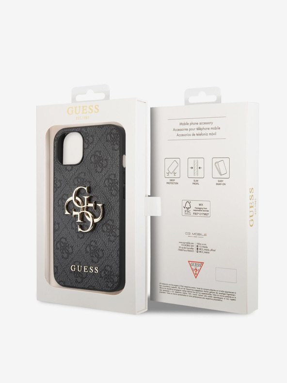 Guess PU 4G Metal Logo Zadní Kryt pro iPhone 14 Grey Obal na telefón