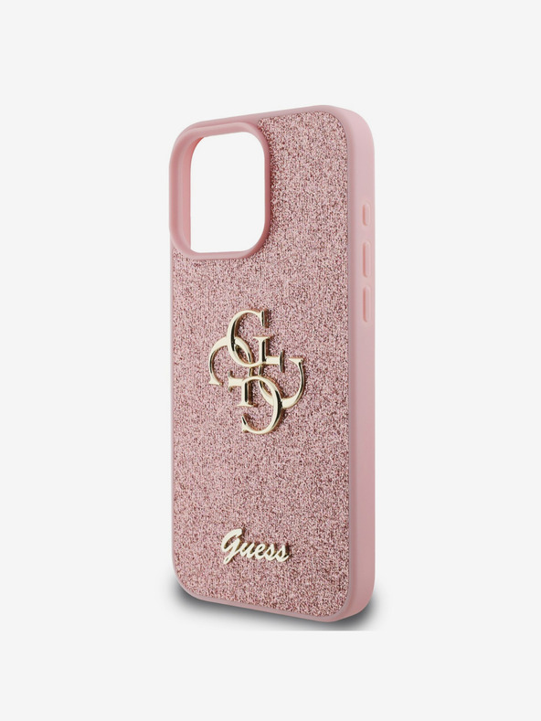 Guess Guess PU Pevný zadný kryt s kovovým logom 4G Glitter pre iPhone 16 Pro Max ružový