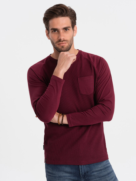 Ombre Clothing Vínové pánske základné tričko s vreckom Ombre Clothing