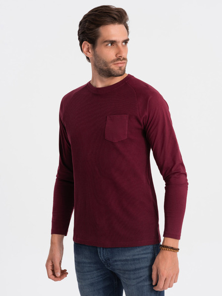 Ombre Clothing Vínové pánske základné tričko s vreckom Ombre Clothing
