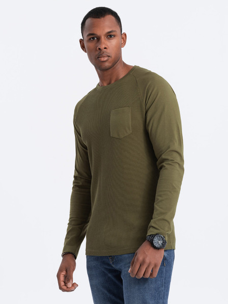 Ombre Clothing Khaki pánske základné tričko s vreckom Ombre Clothing