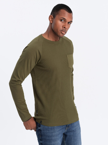 Ombre Clothing Khaki pánske základné tričko s vreckom Ombre Clothing