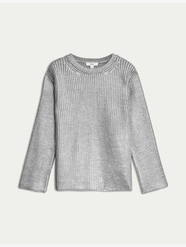 Marks & Spencer Rebrovaný kovový sveter s okrúhlym výstrihom Marks & Spencer strieborný