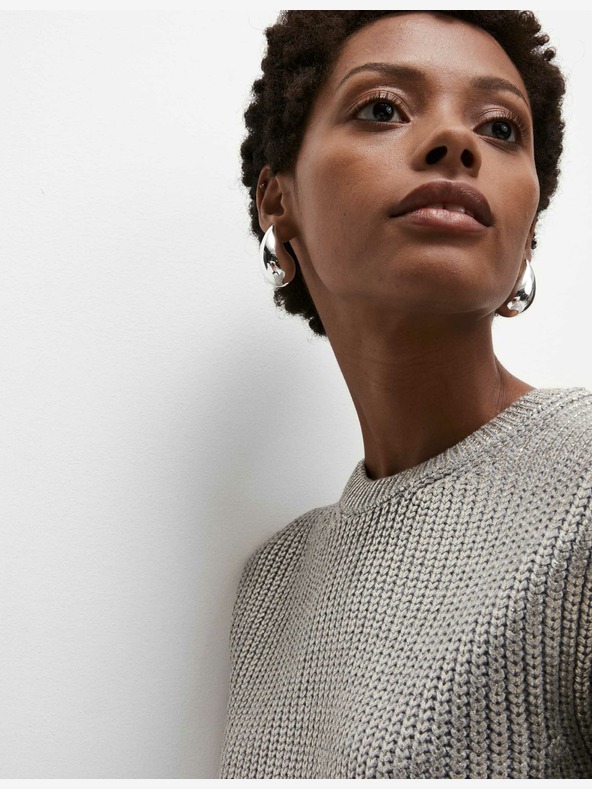 Marks & Spencer Rebrovaný kovový sveter s okrúhlym výstrihom Marks & Spencer strieborný