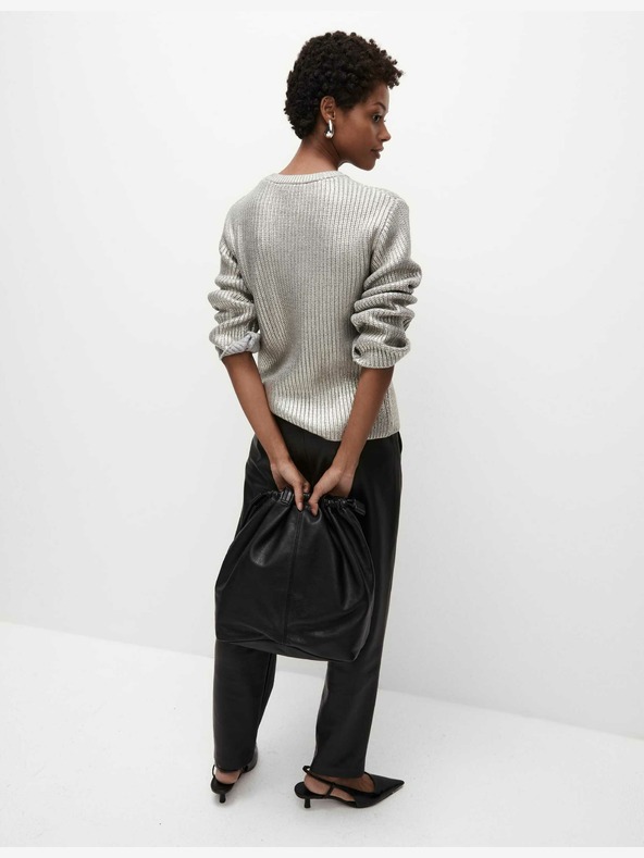 Marks & Spencer Rebrovaný kovový sveter s okrúhlym výstrihom Marks & Spencer strieborný