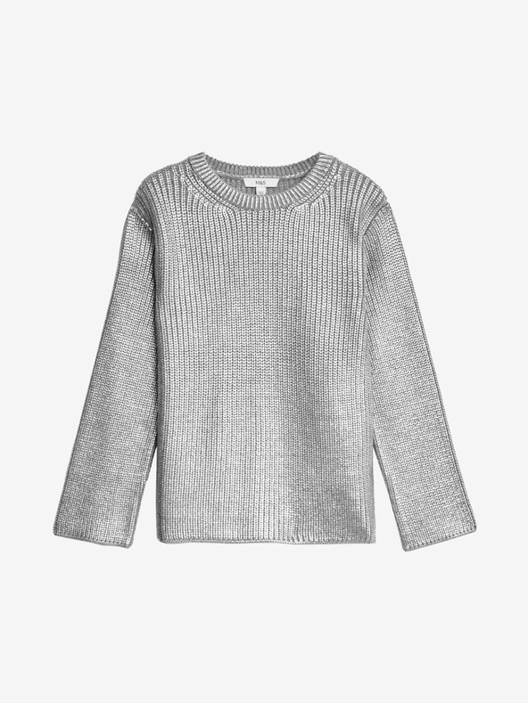 Marks & Spencer Rebrovaný kovový sveter s okrúhlym výstrihom Marks & Spencer strieborný
