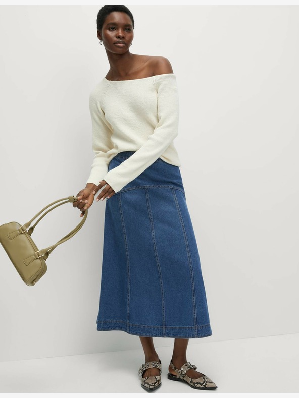 Marks & Spencer Džínsová midi sukňa s ozdobnými švami Marks & Spencer tmavomodrá