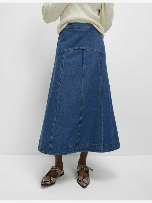 Marks & Spencer Džínsová midi sukňa s ozdobnými švami Marks & Spencer tmavomodrá