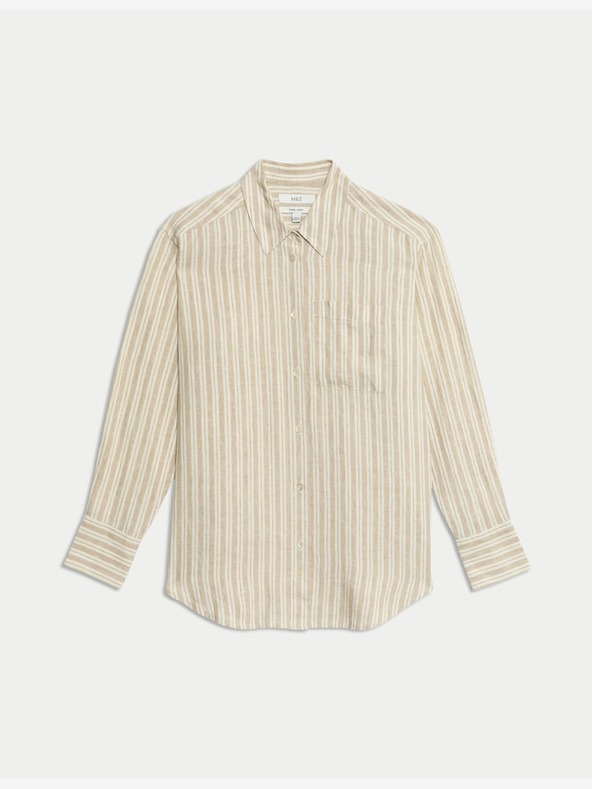 Marks & Spencer Oversize dievčenské tričko s golierom, čisté ľanové Marks & Spencer béžová