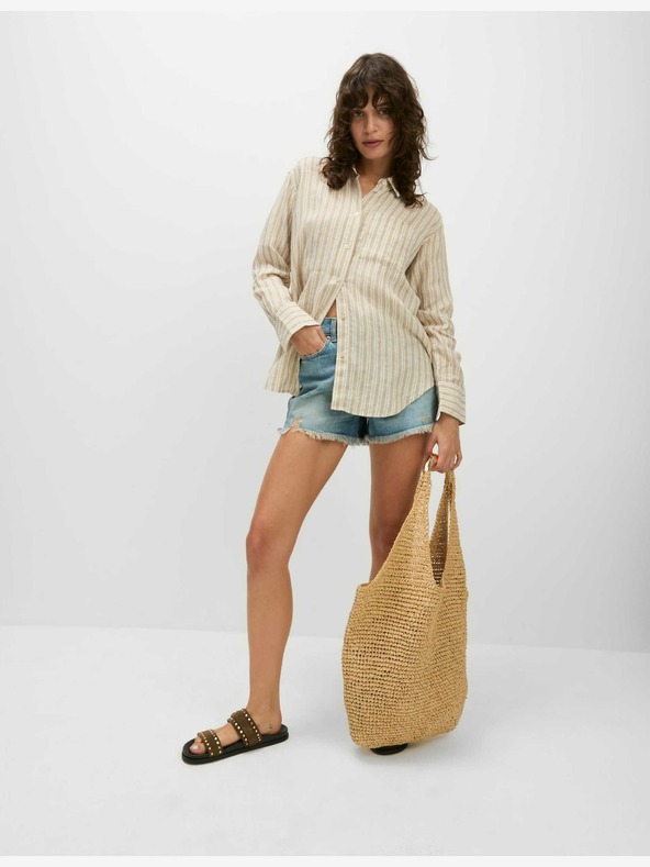 Marks & Spencer Oversize dievčenské tričko s golierom, čisté ľanové Marks & Spencer béžová