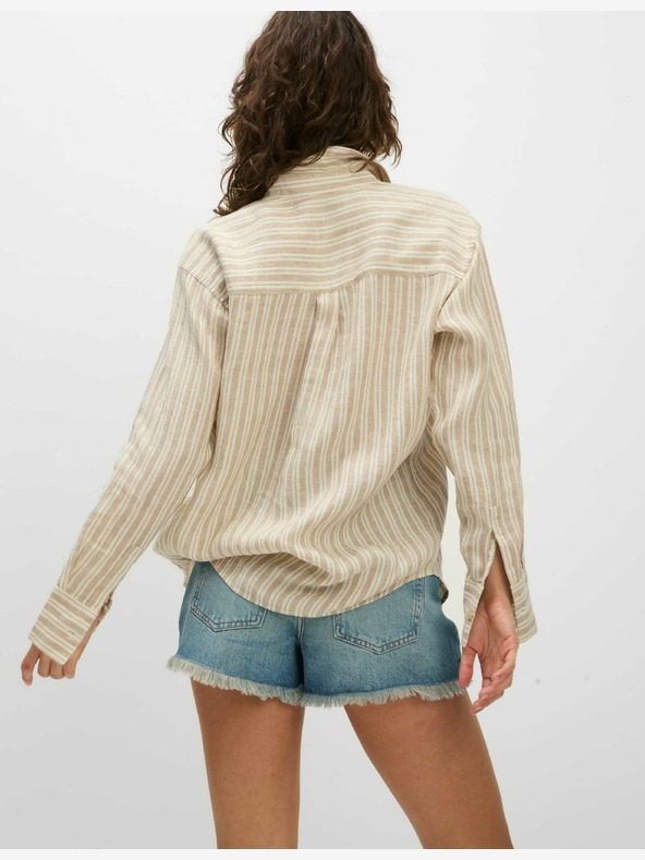 Marks & Spencer Oversize dievčenské tričko s golierom, čisté ľanové Marks & Spencer béžová