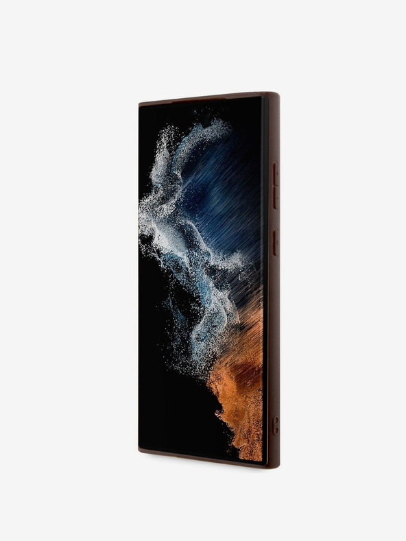 Guess Guess PU 4G kovový zadný kryt s logom pre Samsung Galaxy S23 Ultra Brown