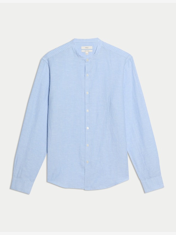 Marks & Spencer Pruhovaná košeľa bez goliera, vysoká plátená Marks & Spencer modrá