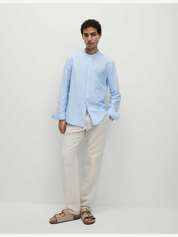 Marks & Spencer Pruhovaná košeľa bez goliera, vysoká plátená Marks & Spencer modrá