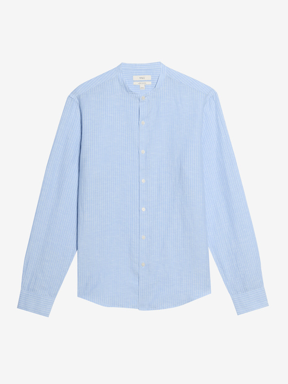 Marks & Spencer Pruhovaná košeľa bez goliera, vysoká plátená Marks & Spencer modrá
