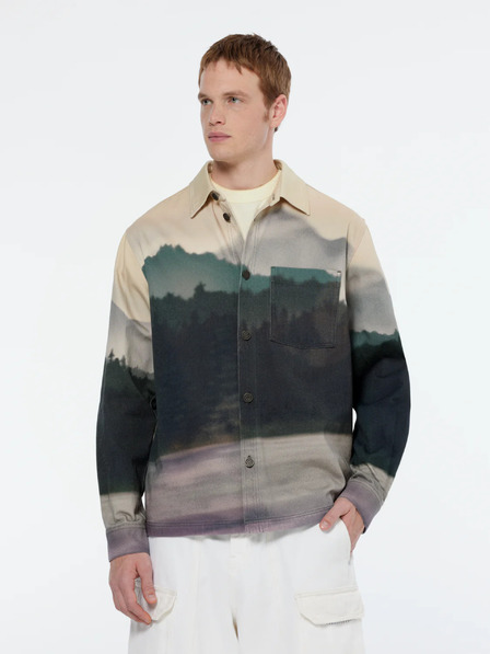 Scotch & Soda Béžová a zelená pánska vzorovaná košeľová bunda Scotch & Soda