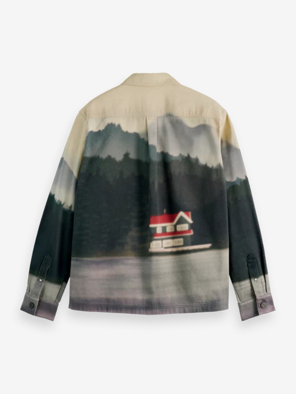 Scotch & Soda Béžová a zelená pánska vzorovaná košeľová bunda Scotch & Soda