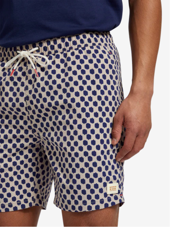 Scotch & Soda Modré a béžové pánske vzorované plavky Scotch & Soda
