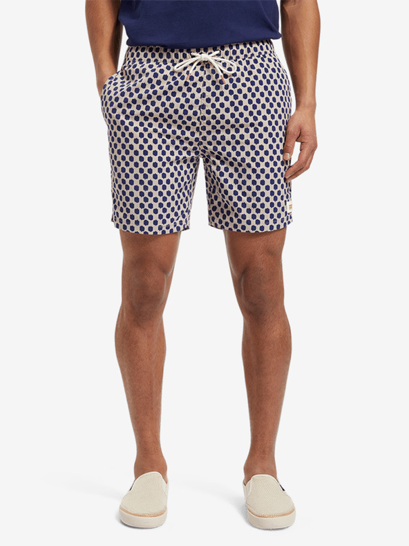 Scotch & Soda Modré a béžové pánske vzorované plavky Scotch & Soda