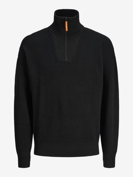 Jack & Jones Čierny pánsky sveter Jack & Jones Outdoor Zip Sweater