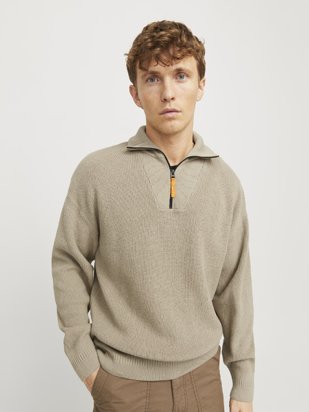 Jack & Jones Béžový pánsky sveter Jack & Jones Outdoor Zip