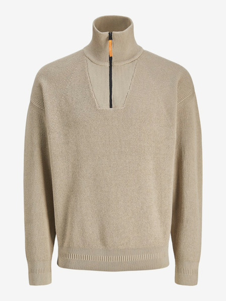Jack & Jones Béžový pánsky sveter Jack & Jones Outdoor Zip