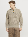 Jack & Jones Béžový pánsky sveter Jack & Jones Outdoor Zip