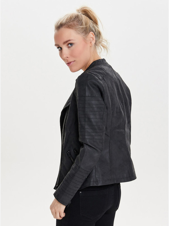 ONLY Čierna dámska kožená bunda na krivky s vreckami ONLY Biker