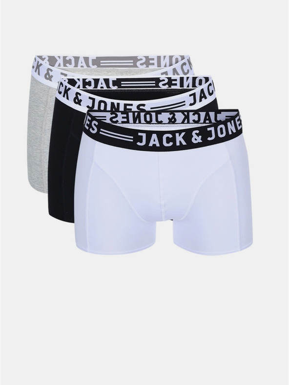 Jack & Jones Súprava troch pánskych boxeriek Jack & Jones Sense v bielej, čiernej a sivej farbe
