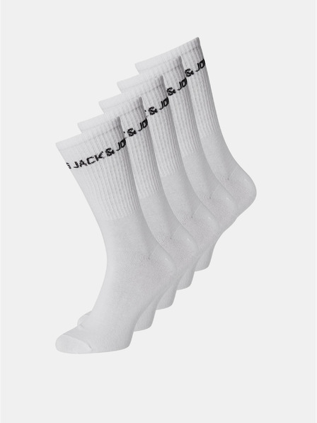Jack & Jones Súprava piatich párov bielych ponožiek Jack & Jones