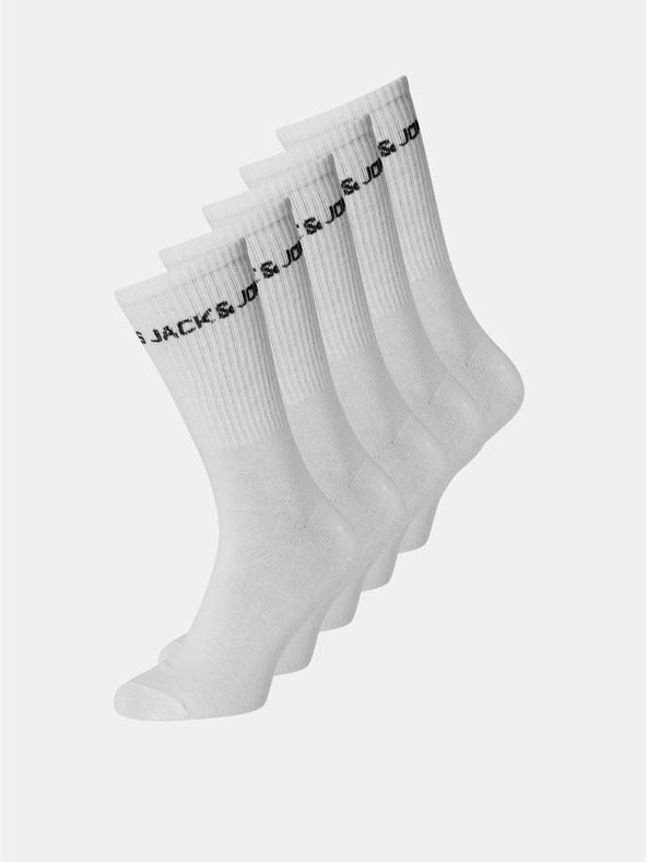 Jack & Jones Súprava piatich párov bielych ponožiek Jack & Jones