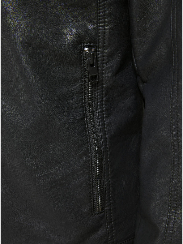 Jack & Jones Čierna kožená bunda Jack & Jones Warner